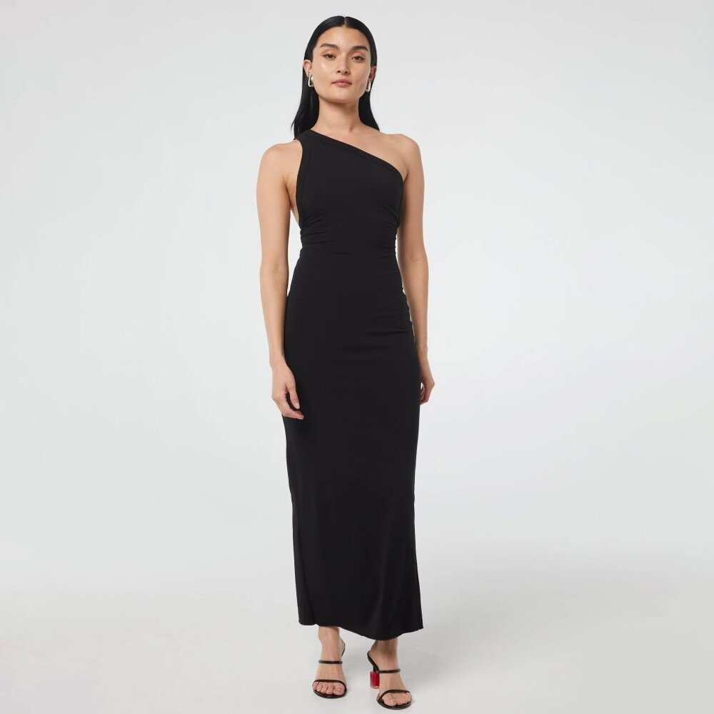 The Line By K Black "Avalon" One-Shoulder Maxi Dress, Size M